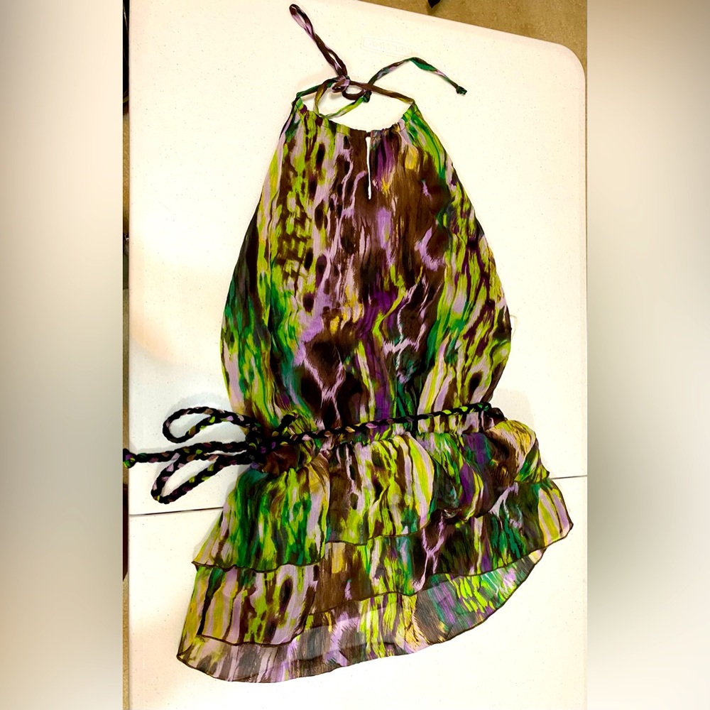 Multi Colored Halter Top with Braided Rope Belt